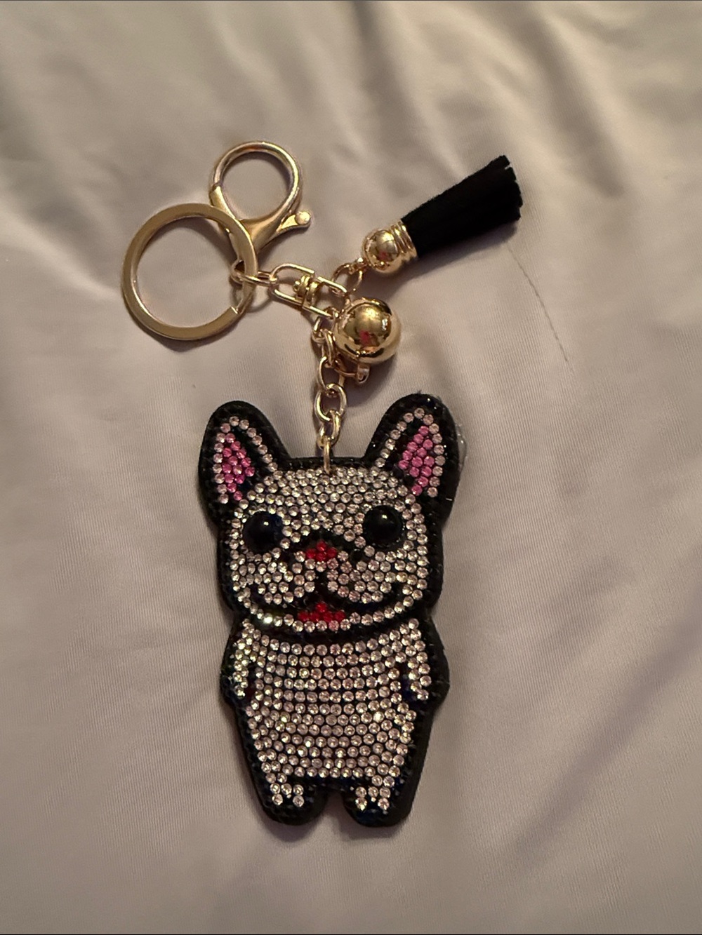 Rhinestone French Bulldog Bag Charm Keychain